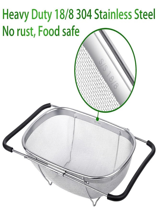 Kreshu Stainless Steel Oval Fine Mesh Colander Strainer with Rubber Rubber Grip Handle| Multi-Functional Large Over The Sink Basket Expandable Drainer for Rinse Vegetables Fruits (Pack of 1) - Image 3